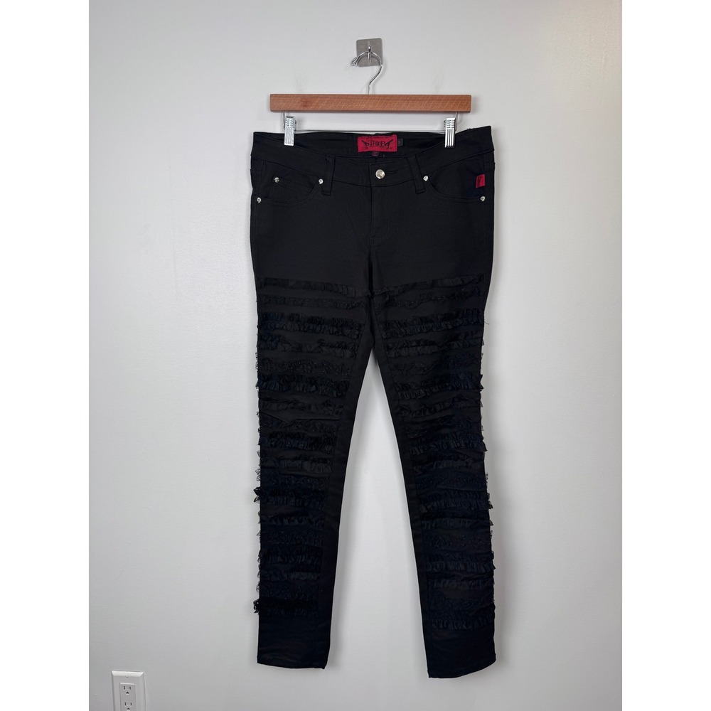 Tripp NYC Women Black Ruffle Gothic Punk Skinny Jeans Size 9 Daang Goodman